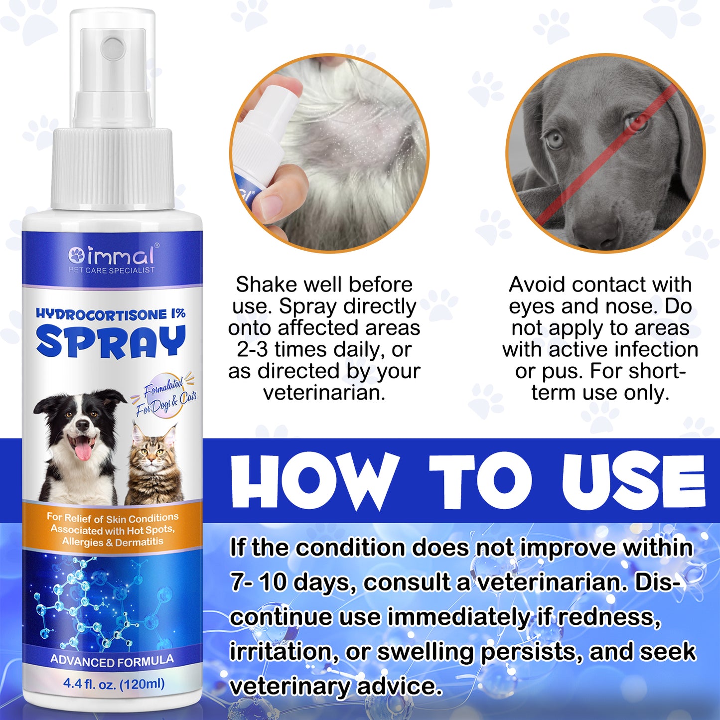 Hydrocortisone 1% Spray for Dogs & Cats ā Fast Itch Relief for Hot Spots, Dermatitis, Flea Bites, Allergies & Skin Irritations | Advanced Skin Care Formula | 120ml