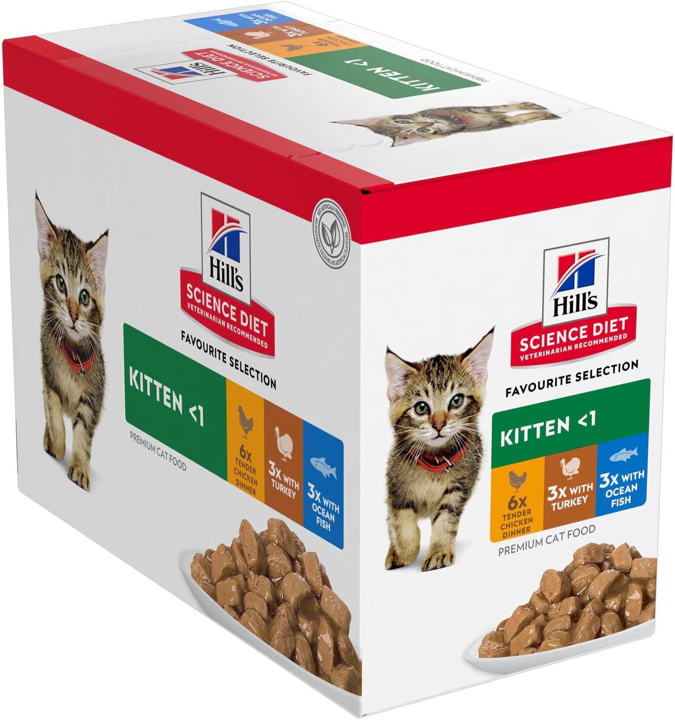 Hill’s Science Diet Kitten Variety 12 Pack (6 Chicken, 3 Turkey, 3 Ocean Fish) Cat Food Pouches 12x85g