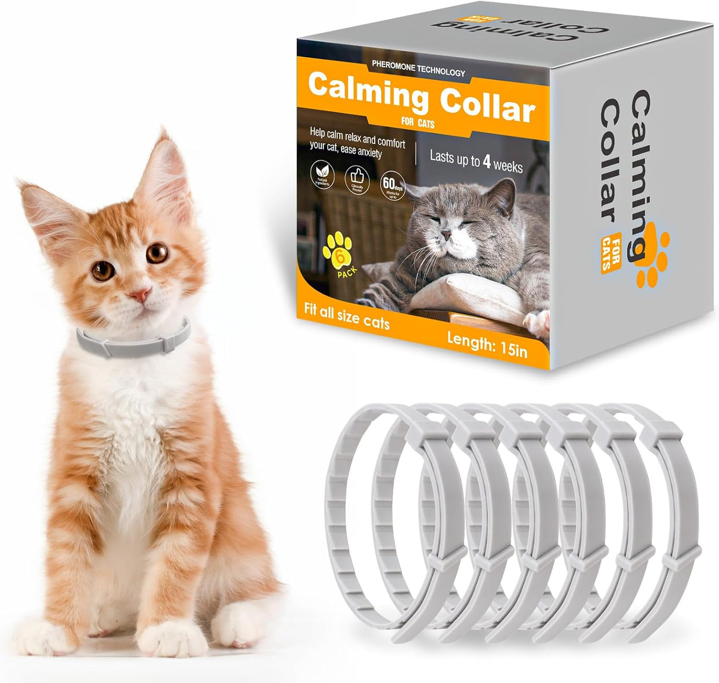 Nodfens Calming Collar for Cats Adjustable Pheromones Cat Diffuser Pet Diffuser Anxiety Relief for Pet 6PCS 60 Day Long-Term Effect