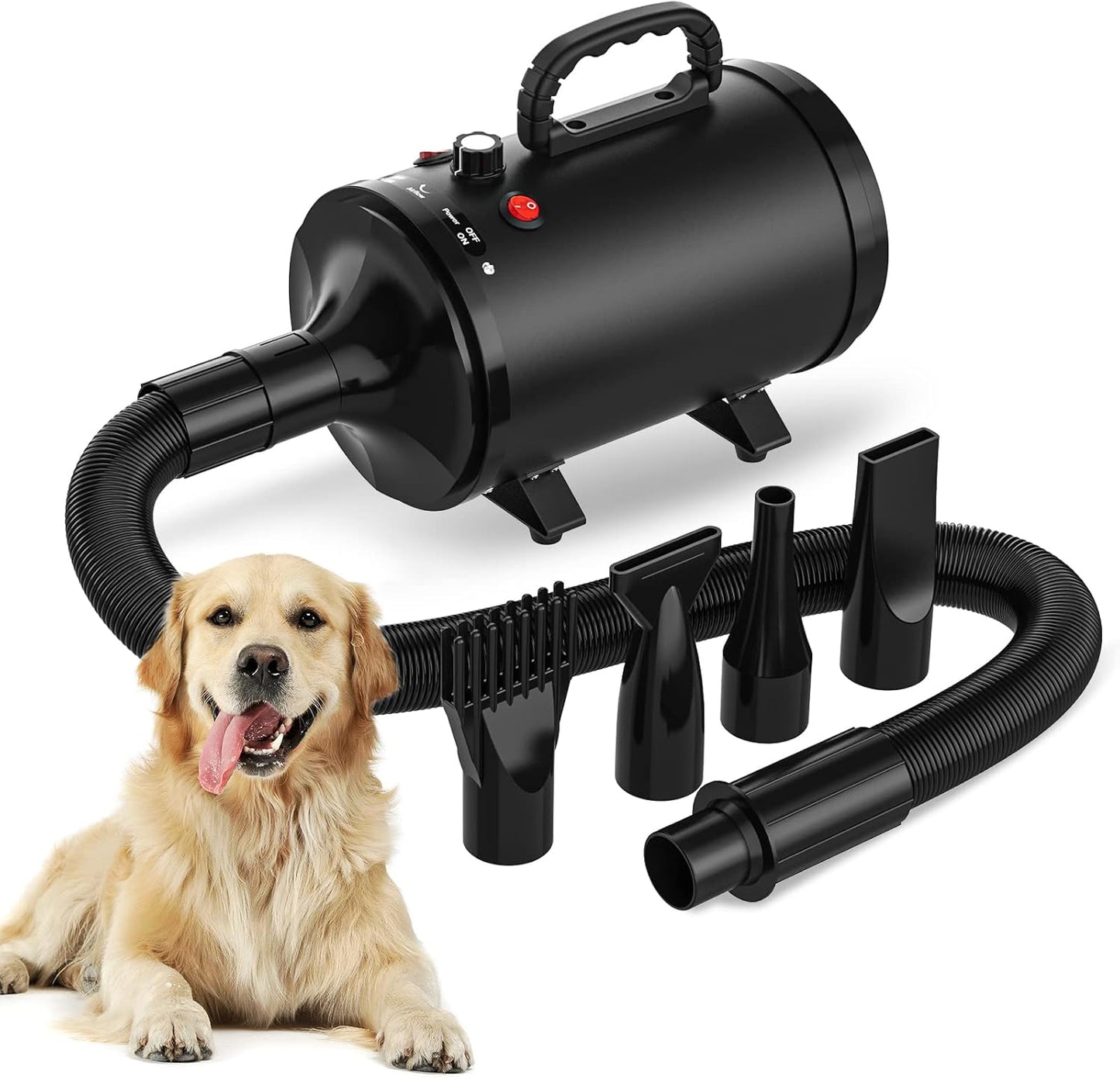 ADVWIN Pet Hair Dryer, High Velocity Dog Dryer with 4 Different Nozzles, Pet Grooming Blow Dryer Heater with Adjustable Speed, Black