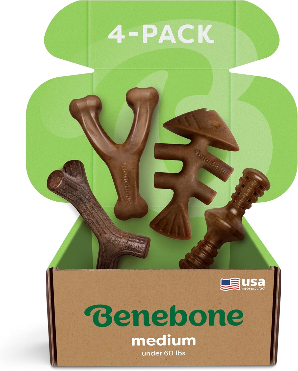 Benebone Medium 4-Pack Dog Chew Toys for Aggressive Chewers, Made in USA, small