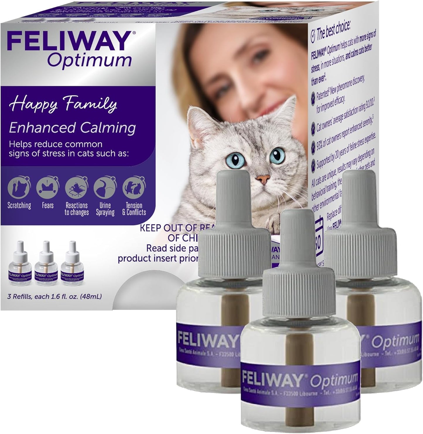 FELIWAY Optimum 3 x 30 Day Cat Calming Refills for Pheromone Diffuser, 3 x 48ml