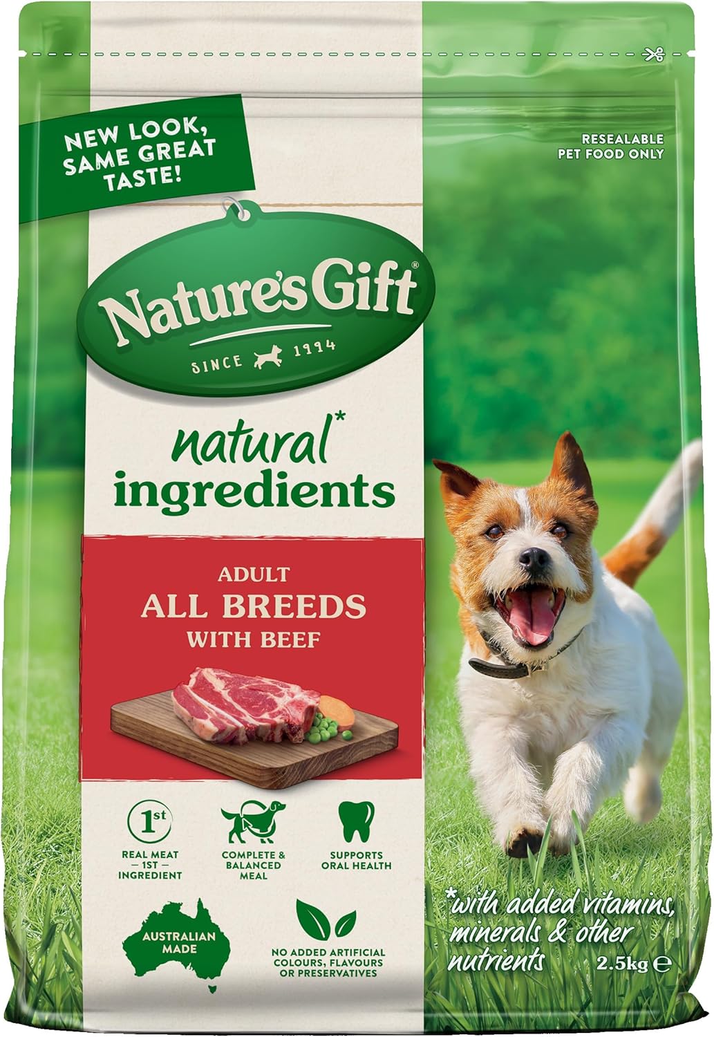 Nature's Gift Adult Dry Dog Food, Beef 2.5kg - 100% Complete & Balanced Nutrition, Supports Digestion, Immunity & Skin Health