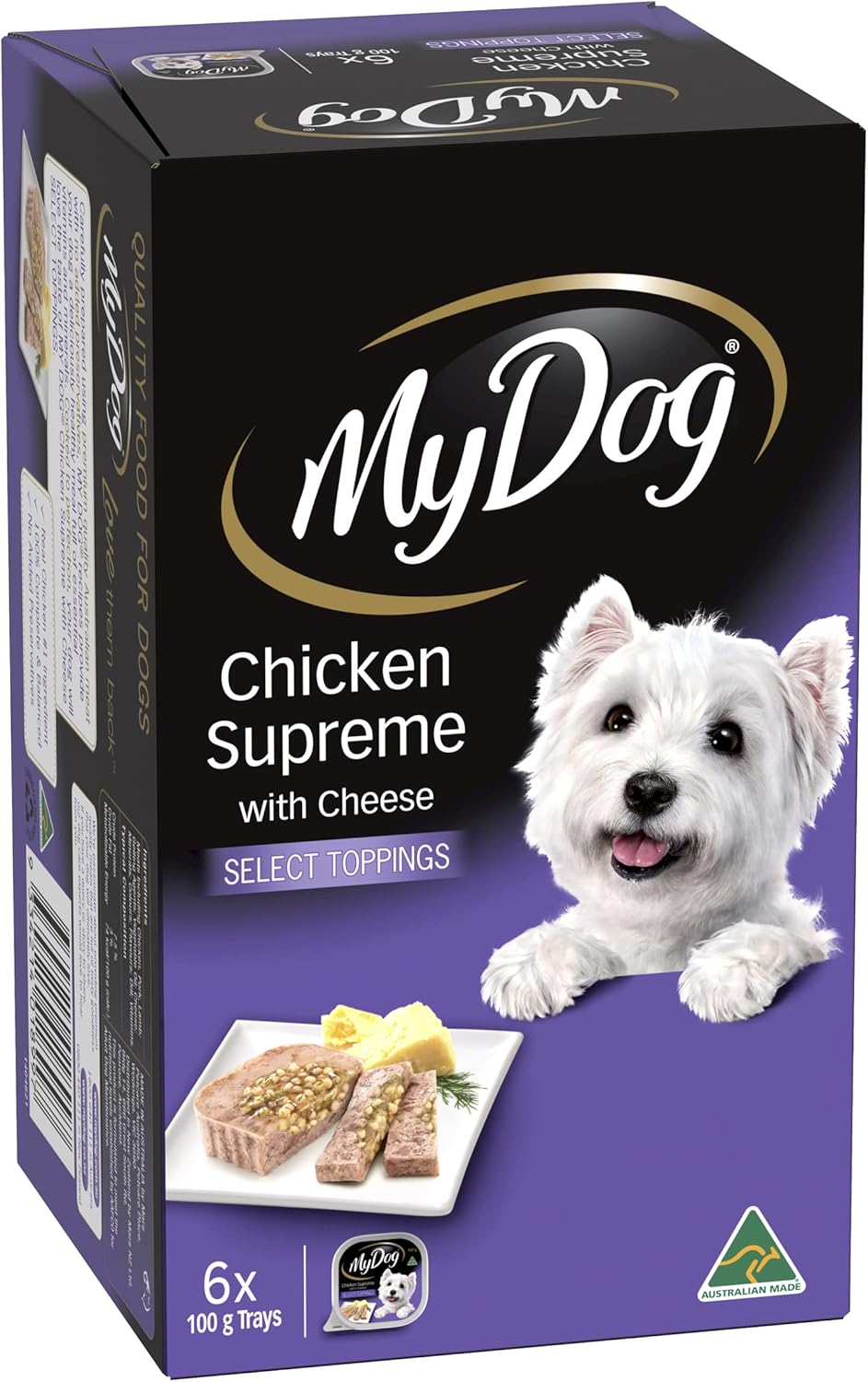 Adult Wet Dog Food Chicken Supreme With Cheese Select Toppings 6 x 100g, 6 Pack (36 Trays)