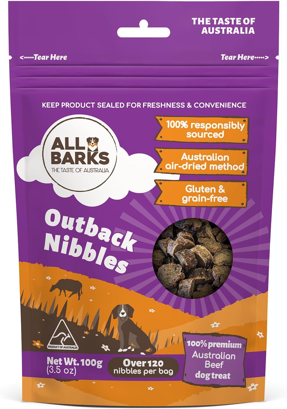 Outback Nibbles - 100% Real Aussie Beef - Natural, Grain-Free, Australian Dog Treats - 100g