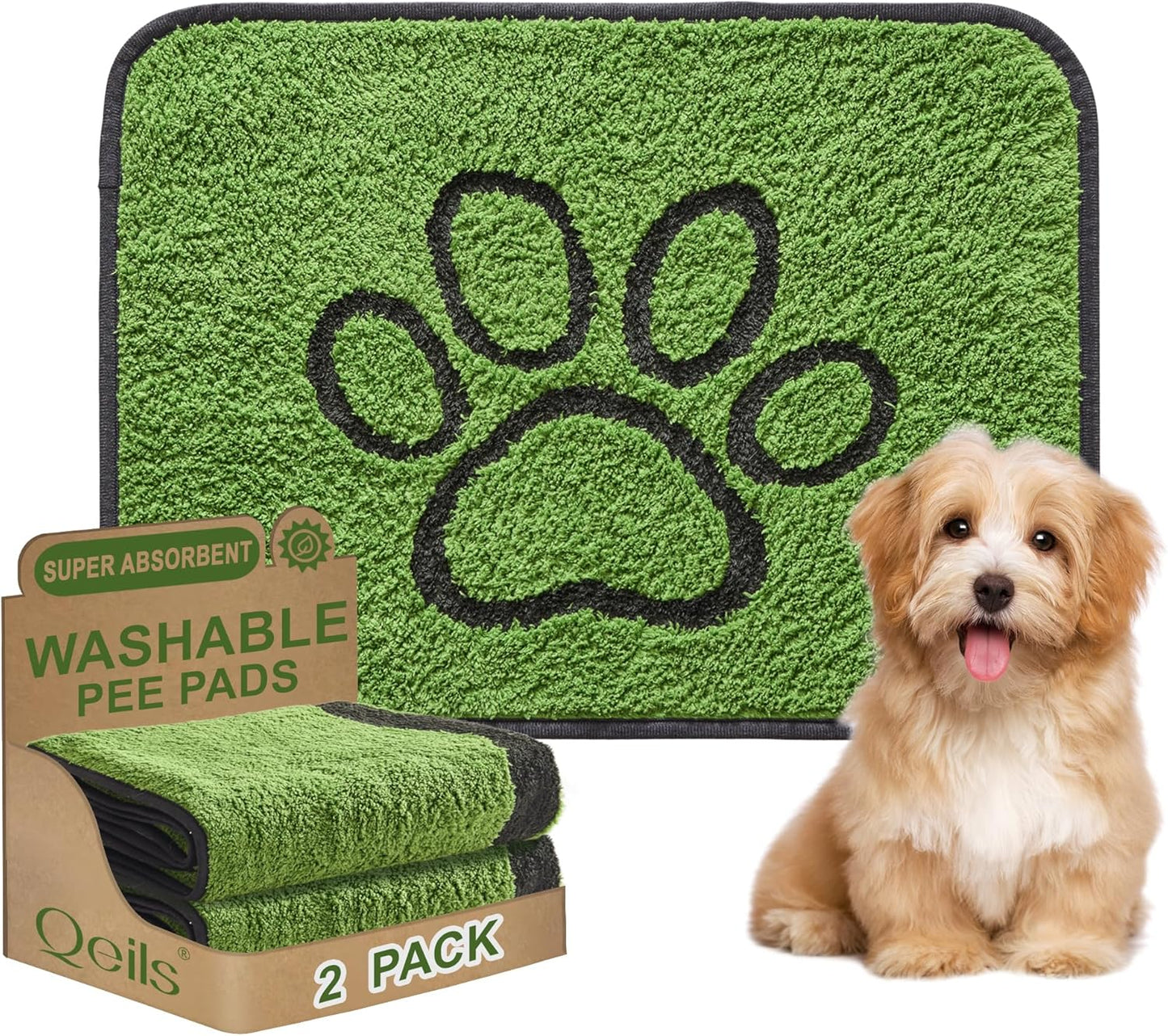 Qeils Washable Pee Pads for Dogs, 2 Pack Super 18"x 24"