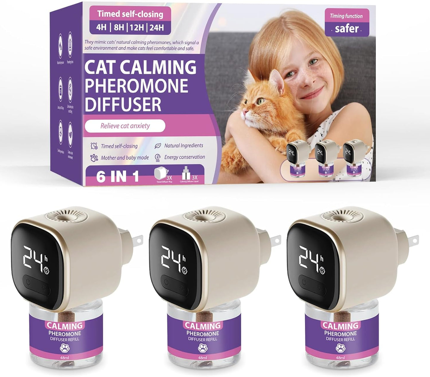 Multi Cat Calming Diffuser Relieve Stress Anxiety Cat Pheromones Calming Diffuser with Timing Function