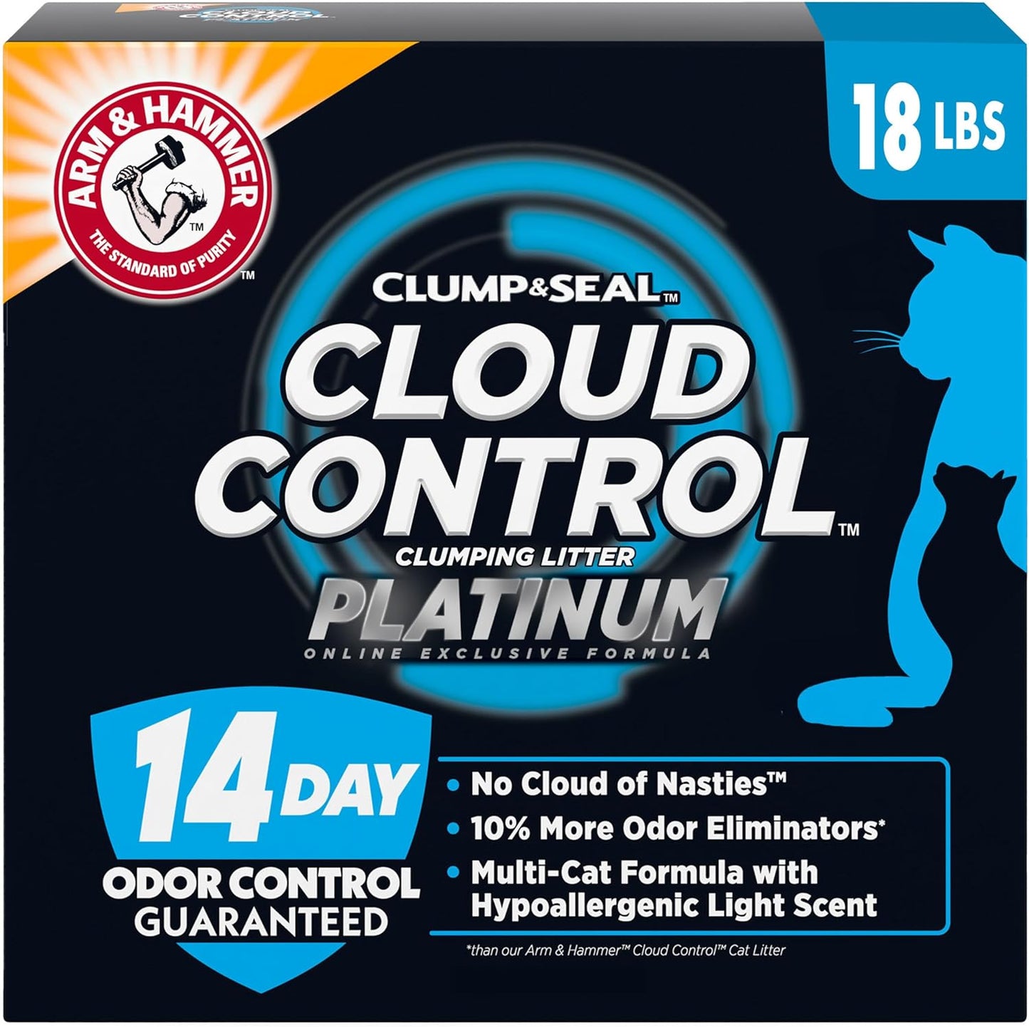 Arm & Hammer Cloud Control Platinum Multi-Cat Clumping Cat Litter with Hypoallergenic Light Scent, 14 Days of Odor Control, 18 lbs, Online Exclusive Formula