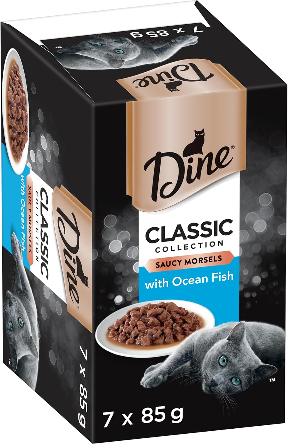 DINE Classic Collection Adult Wet Cat Food Saucy Morsels with Ocean Fish 7 x 85g, 6 Pack (42 Trays)
