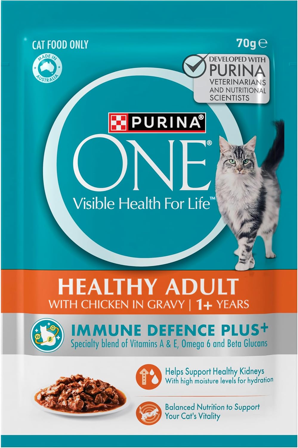 PURINA ONE Adult Wet Cat Food Succulent Chicken in Gravy Pouch 12x70g