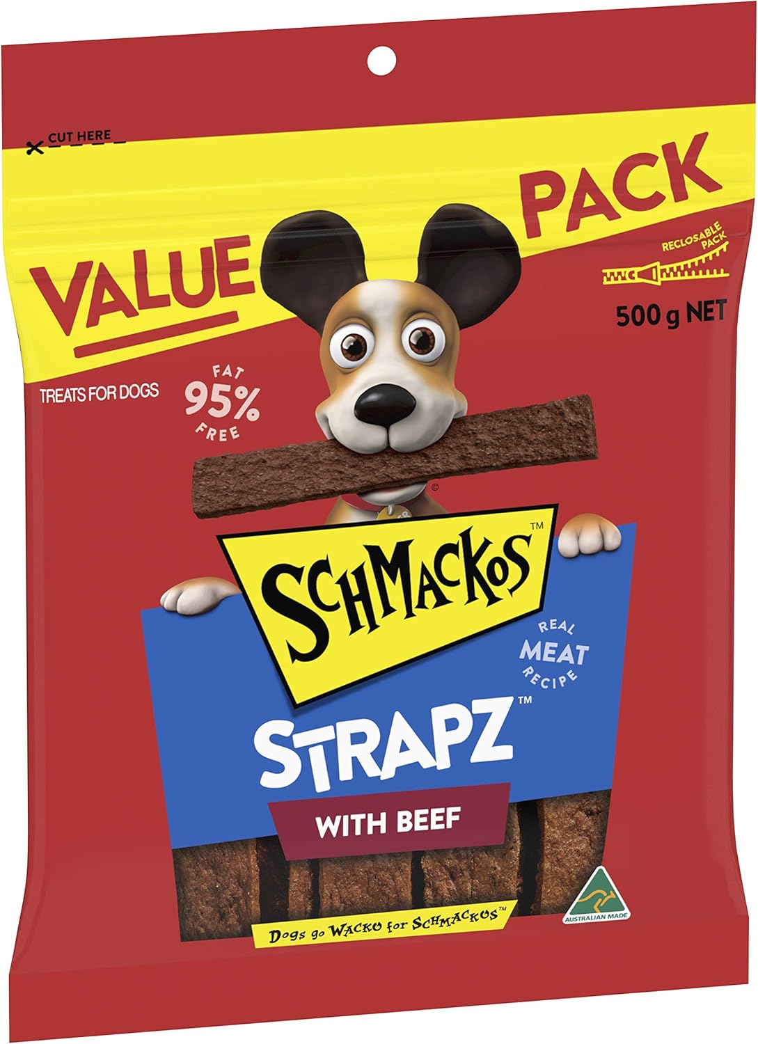 SCHMACKOS Strapz Dog Treats With Beef 500g , 4 Pack