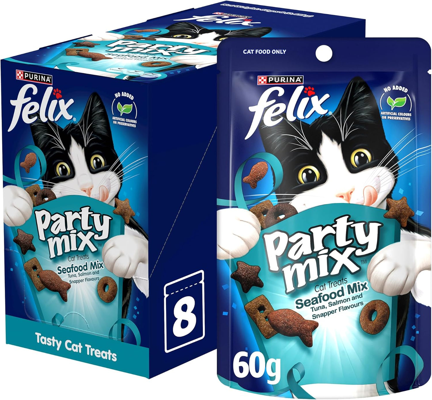 FELIX Adult Cat Treats Seafood Party Mix 8x60g