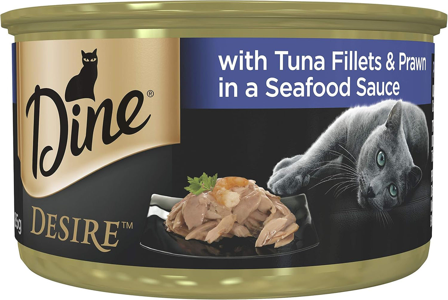 DINE DESIRE Adult Grain Free Wet Cat Food Tuna & Prawn in Seafood Sauce 85g Can, 24 Pack