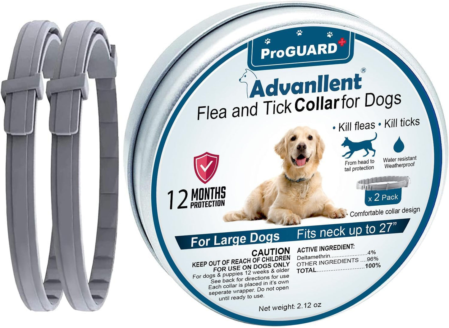 Flea Collar for Dogs, Flea and Tick Prevention for Dogs Collar, Dog Flea and Tick Treatment, 2 Collars, 12 Months Prevention, One Size Fits All