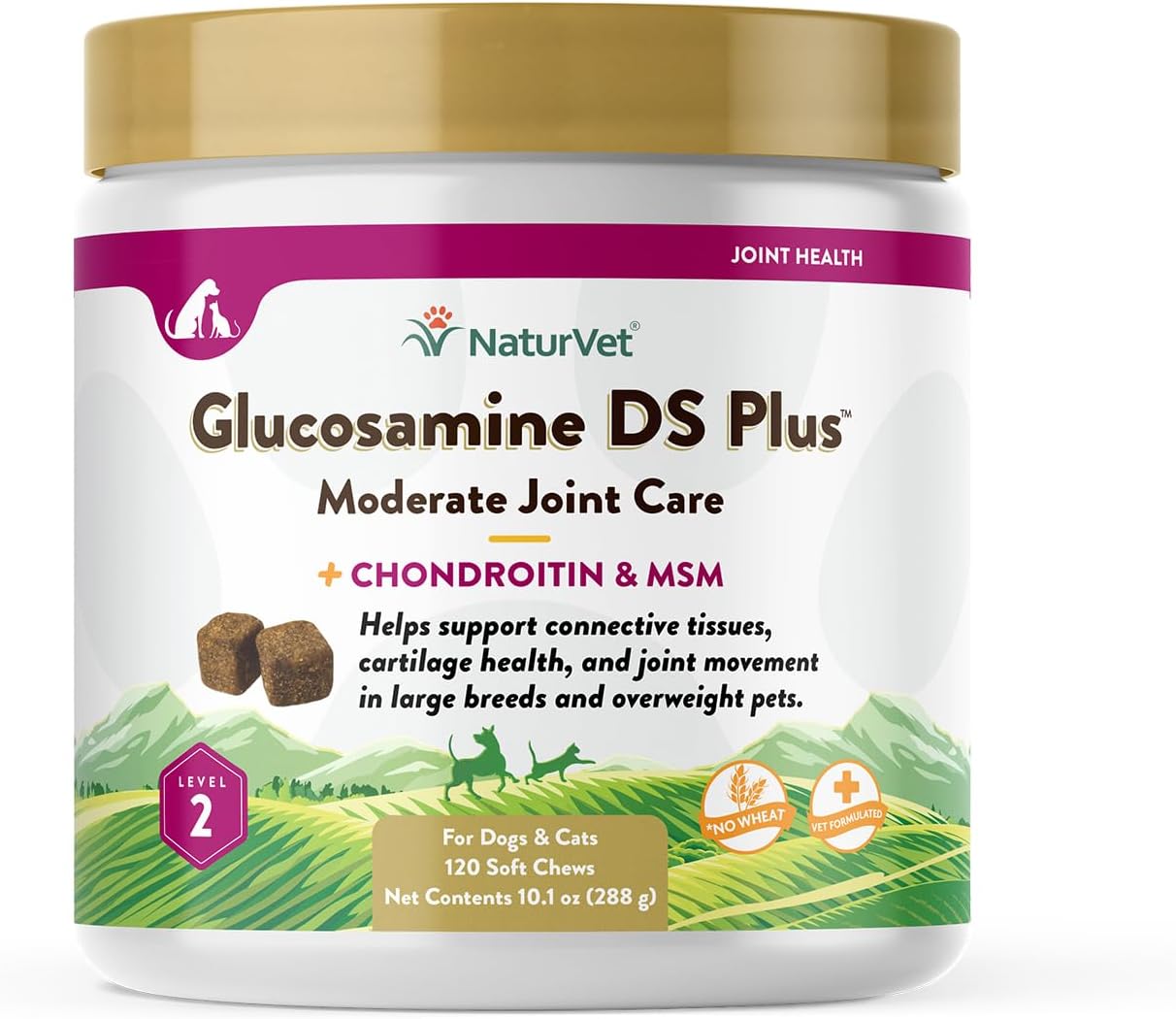 NaturVet Glucosamine DS Plus Level 2 Moderate Joint Care for Dogs and Cats, 120 ct Soft Chews, Made in USA