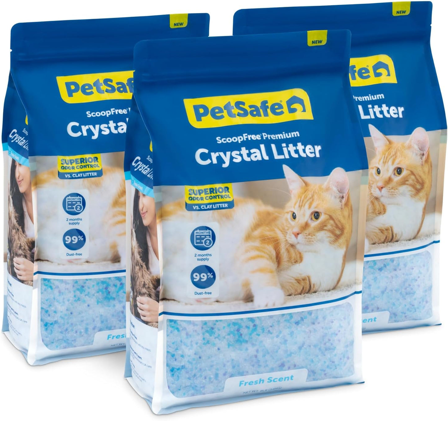 PetSafe ScoopFree Odor Control Crystal Cat Litter, Fresh Scent, 8 Lb Bag, Pack of 3-USA Product