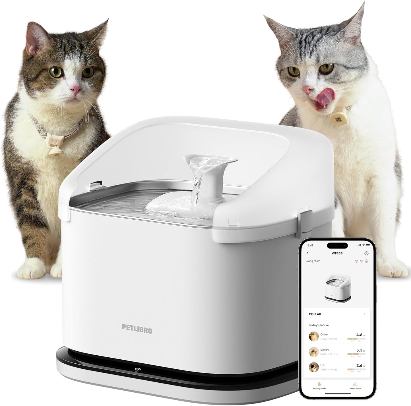 PETLIBRO Multi Cats Water Fountain, Dockstream RFID Smart APP Monitoring Cat Fountain, Pump-Free