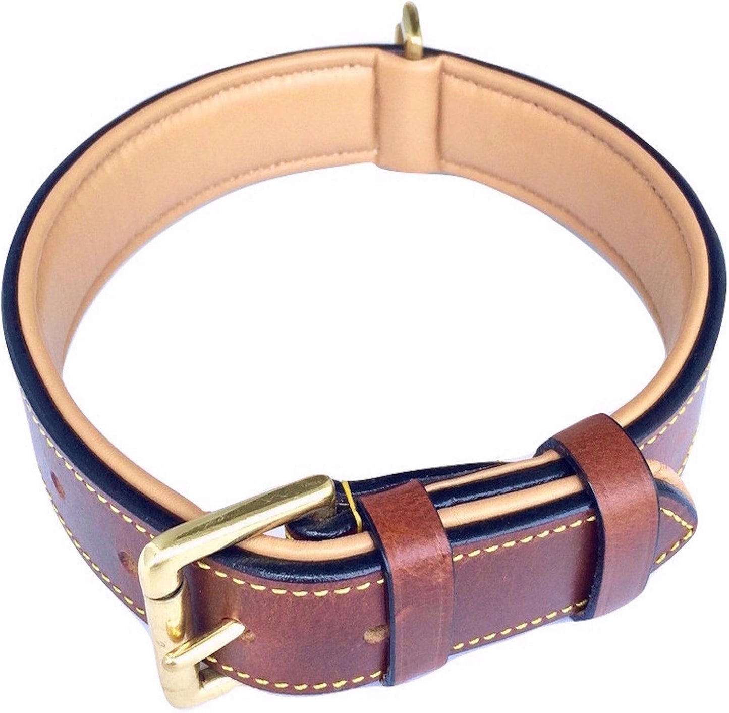 Padded Leather Dog Collar, Large Brown - Genuine Real Leather, 24" Long x 1.5 Wide, Fits Neck Size 18" to 21" Inches