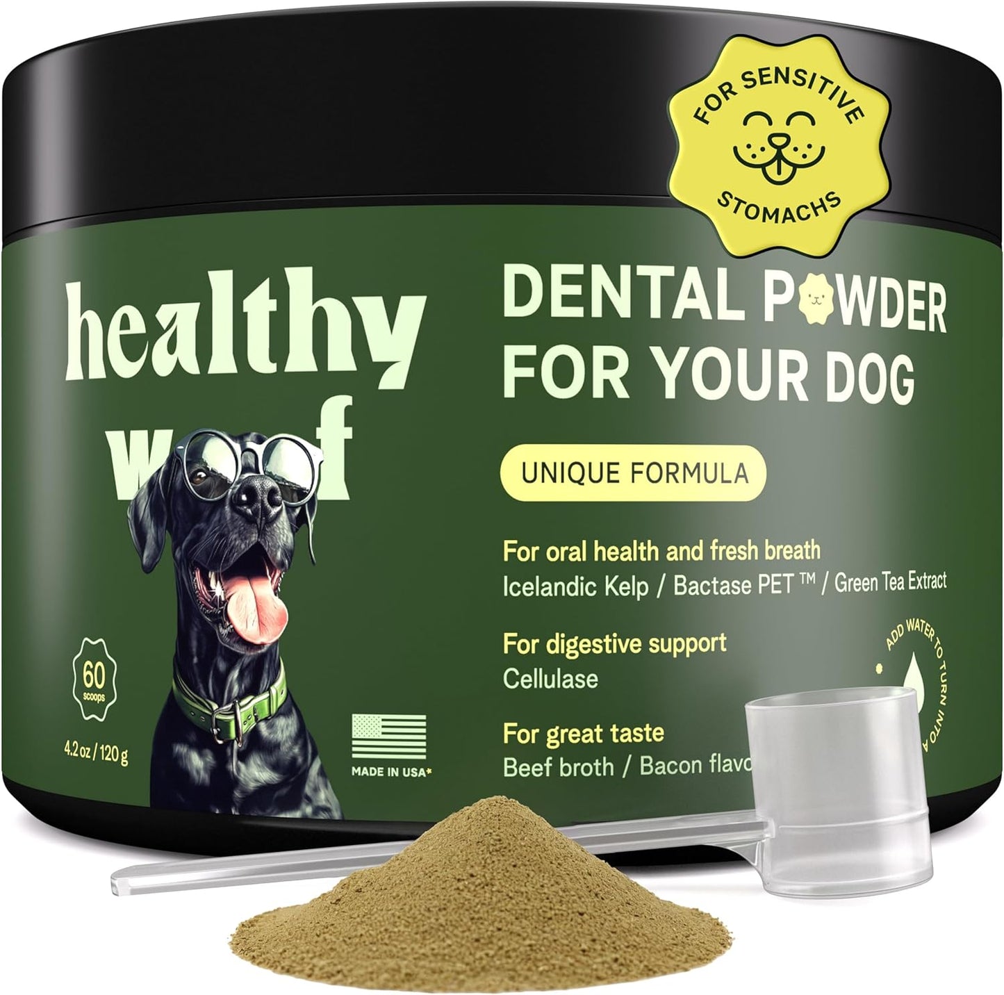 Dental Powder for Dogs - Complete Oral Care Bone Broth, Dog Teeth Cleaning Powder,60 Scoops