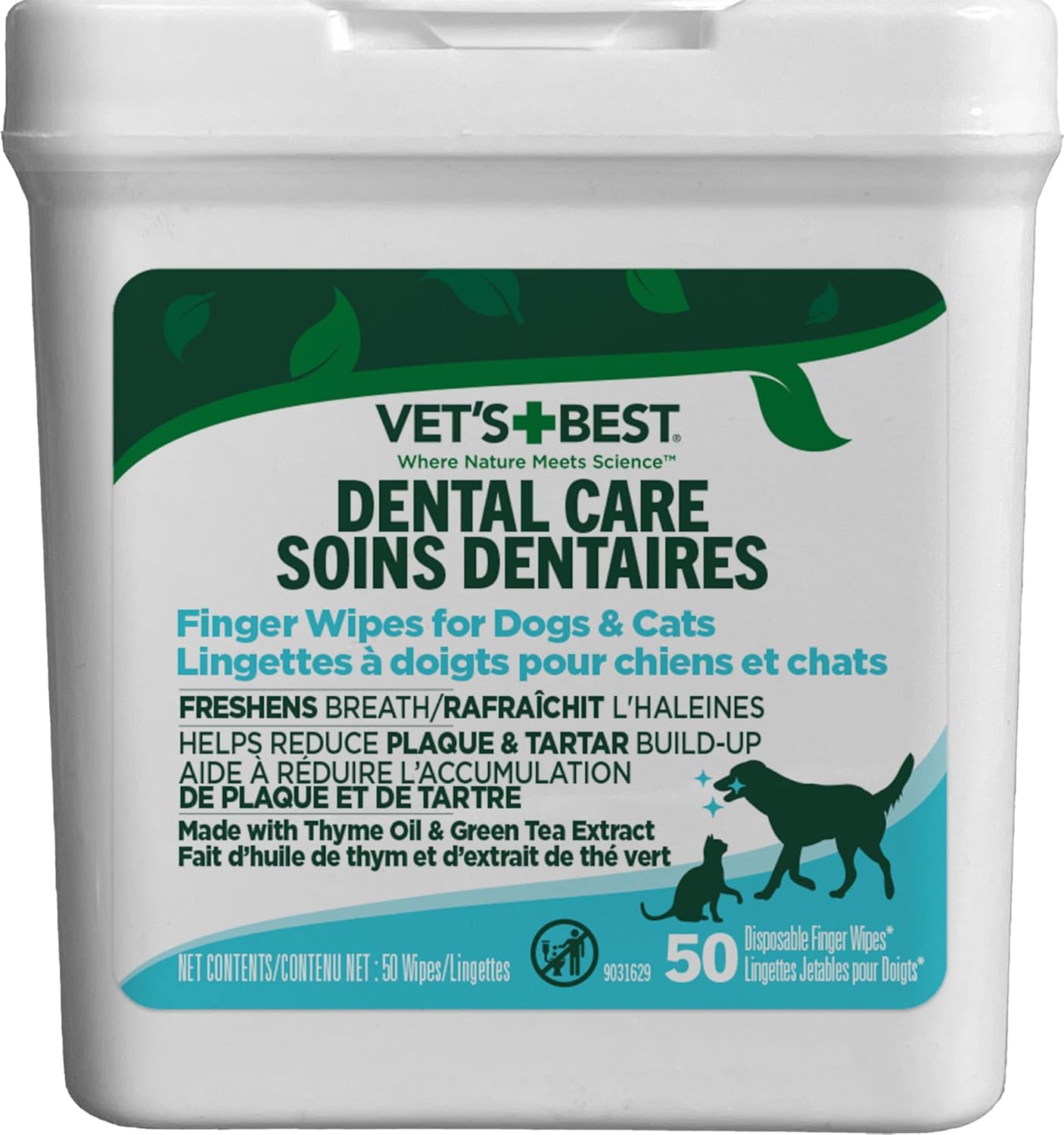 Vet's Best Finger Dental Wipes for Dogs and Cats – 50 Count