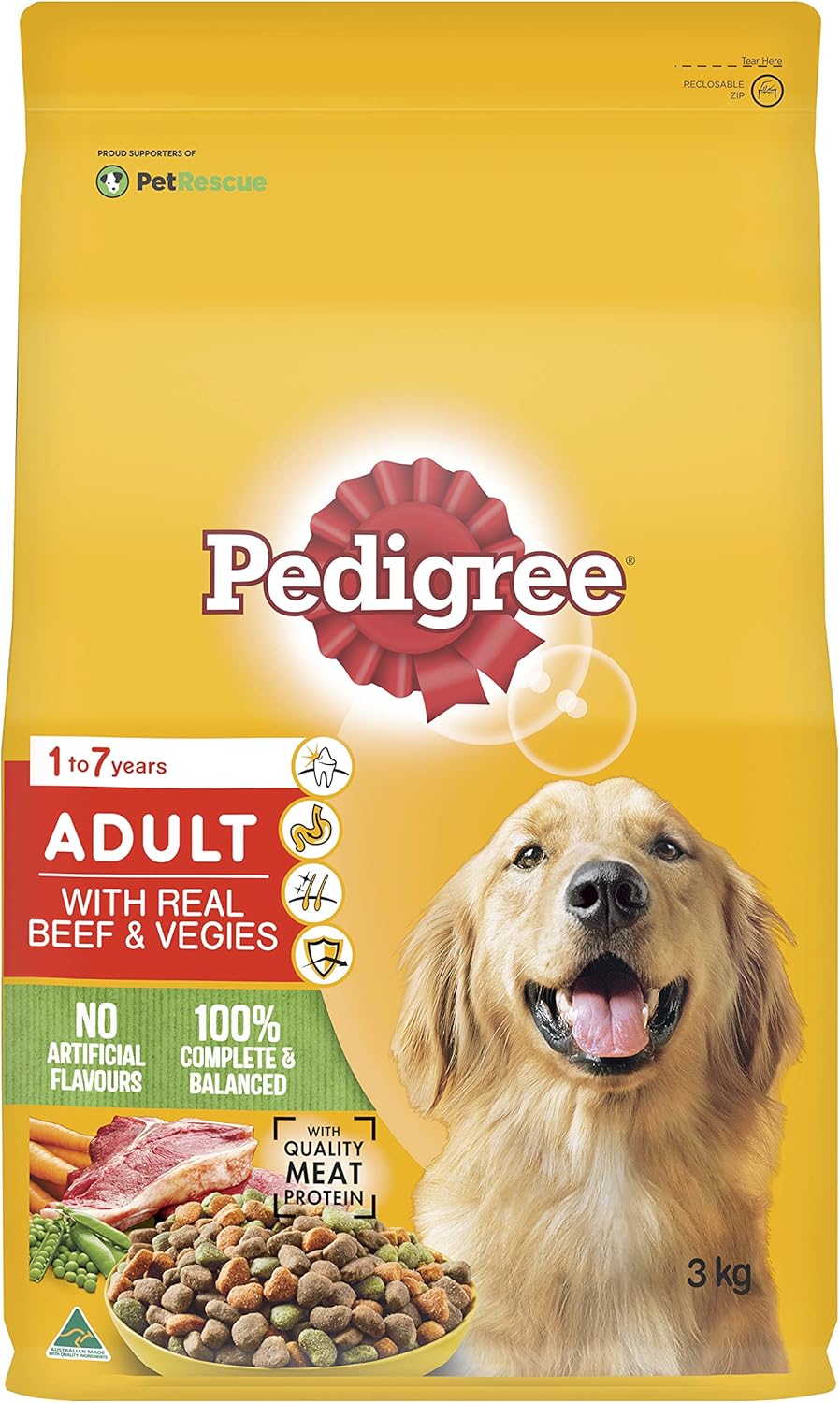 PEDIGREE Adult Dry Dog Food With Mince & Vegetables 3kg Bag, 4 Pack