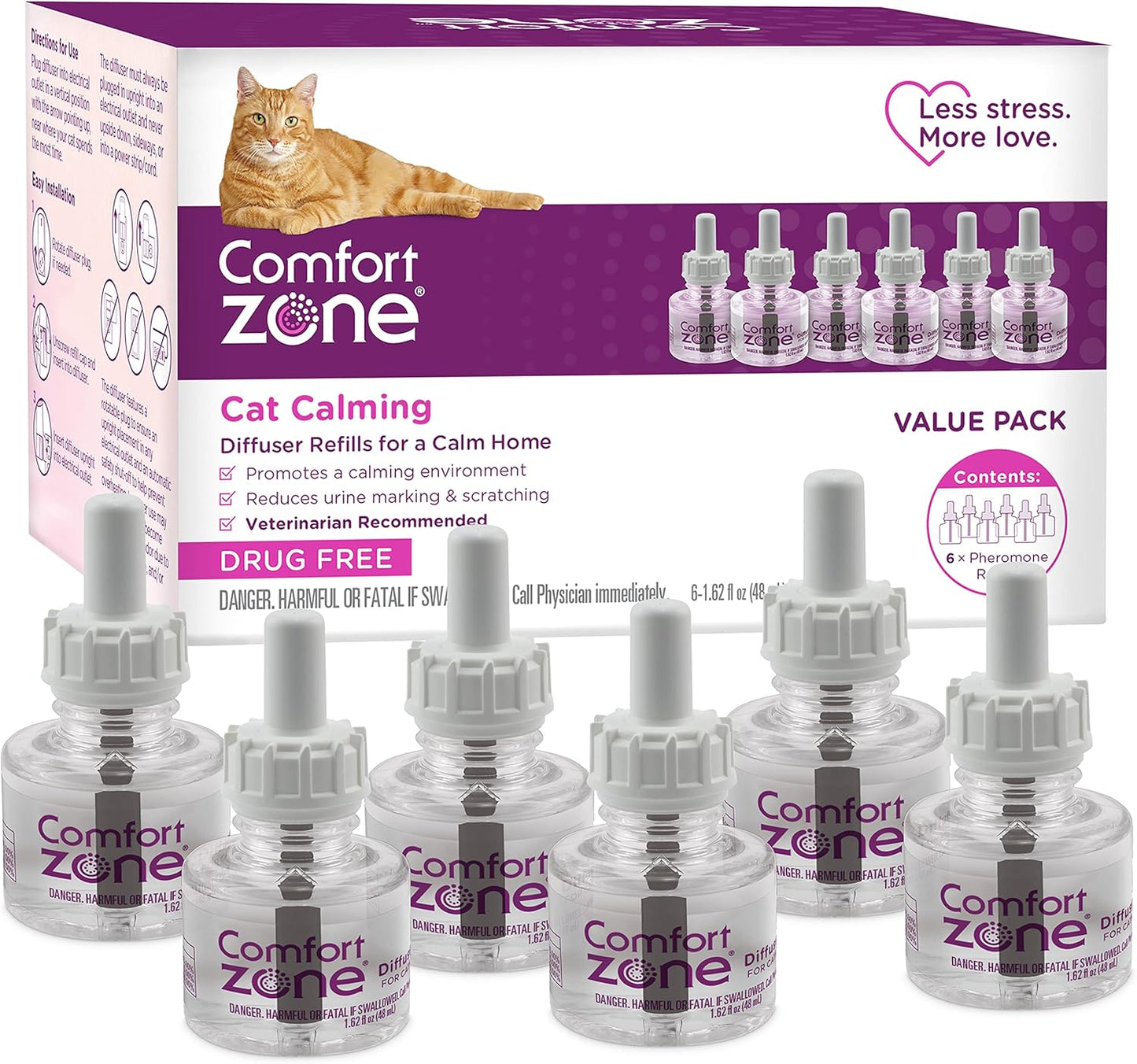 COMFORT ZONE 6 Pack Cat Calming Diffuser Refills; 30-day Refills