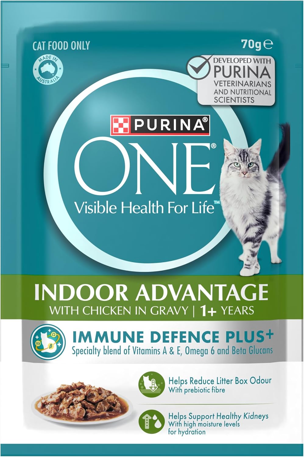 PURINA ONE Adult Wet Cat Food Indoor Chicken in Gravy Pouch 12x70g