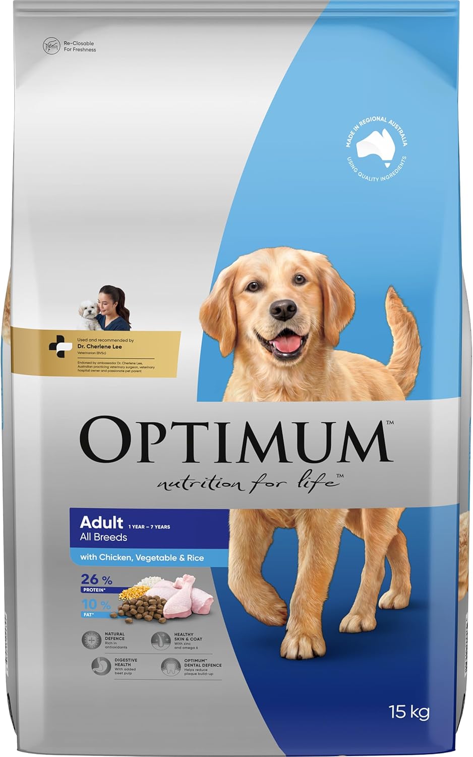 Optimum Adult Chicken with Vegetables and Rice Dry Dog Food, 15 kg