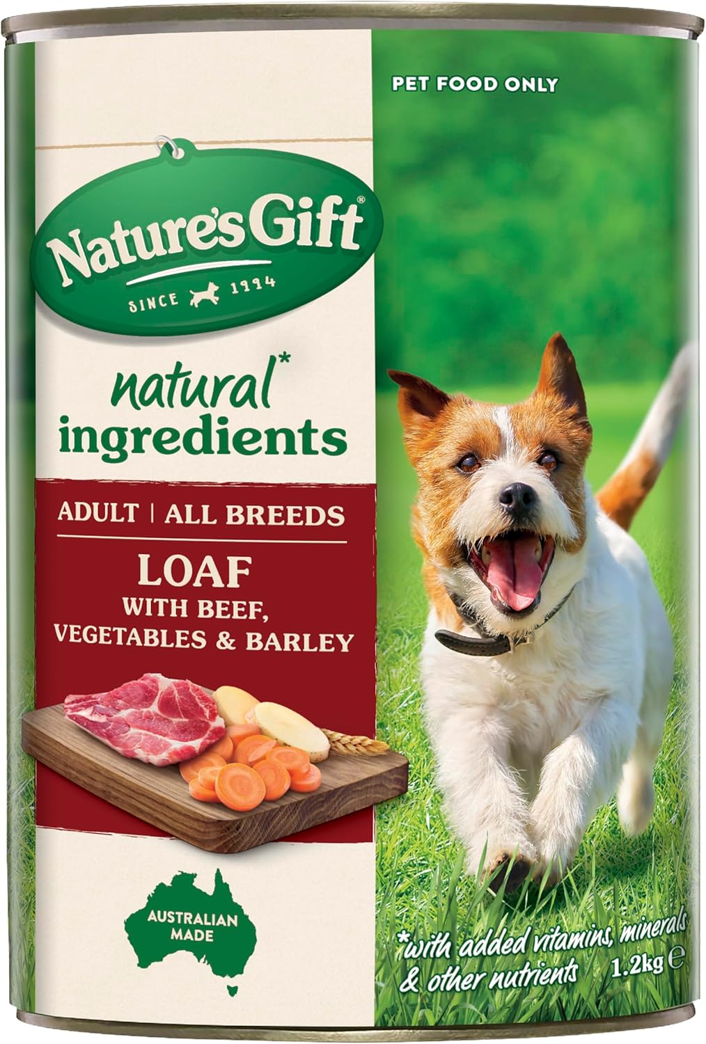Nature's Gift Adult Wet Dog Food in Can, Loaf with Beef, Vegetables & Barley 6x1.2Kg