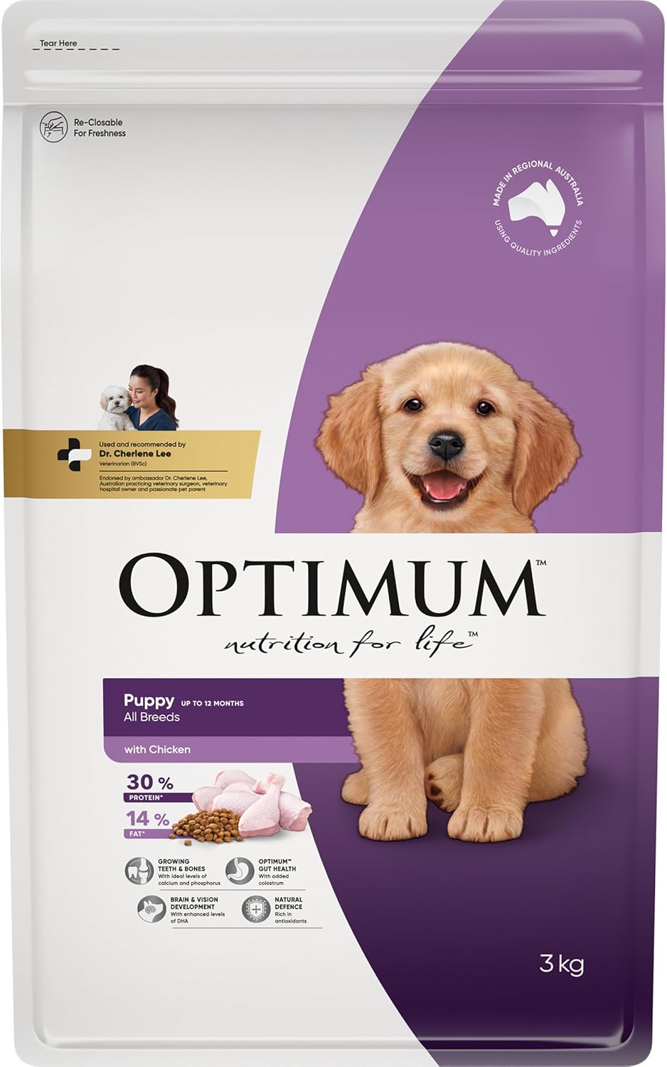 OPTIMUM Puppy All Breed Dry Dog Food With Chicken 3kg Bag, 4 Pack