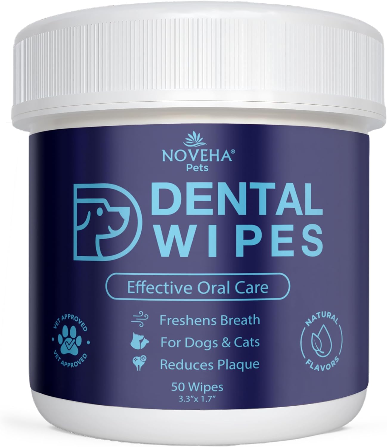 NOVEHA Pets Dental Finger Wipes for Dogs & Cats (50 pcs, Flavor-Free)