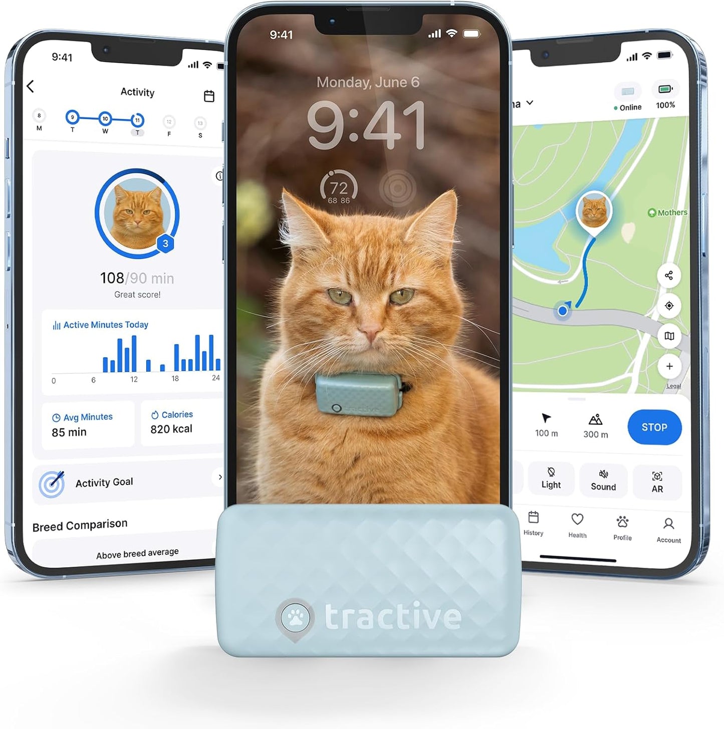 Tractive Smart Cat GPS Tracker | Real-Time Location & Wellness Monitoring for Cats 6.5 lbs+