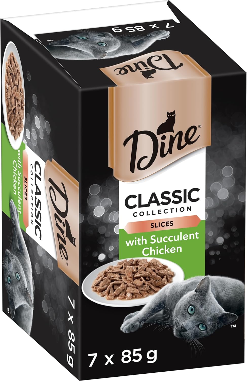 DINE Classic Collection Adult Wet Cat Food Slices with Succulent Chicken 7 x 85g, 6 Pack (42 Trays)