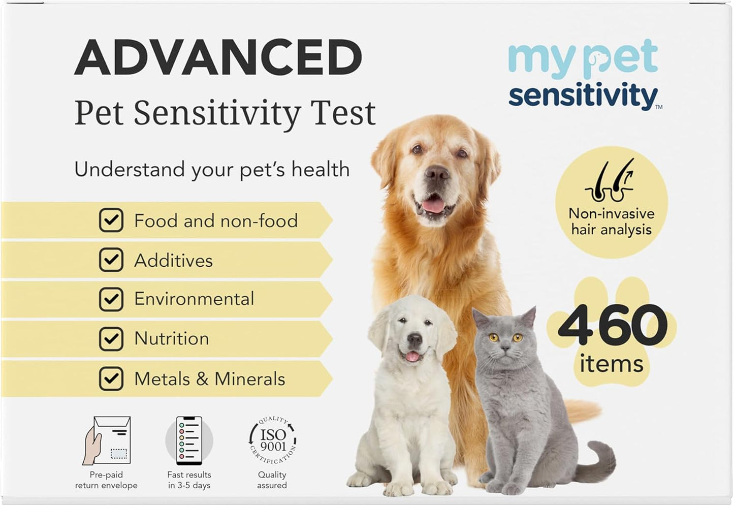 Advanced Test - at-Home Pet Test | 460 Items | Quick Results | Non-Invasive Hair Collection | Comprehensive Food, Environment, Nutrient & Mineral Analysis | All Breeds & Ages