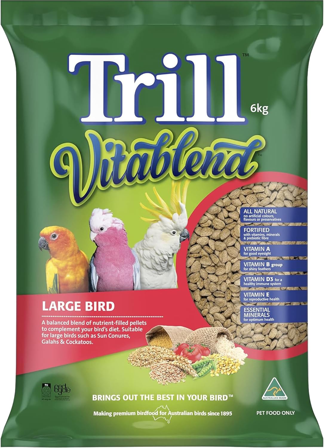 Trill Vitablend Large Bird Food 6kg, Pellets