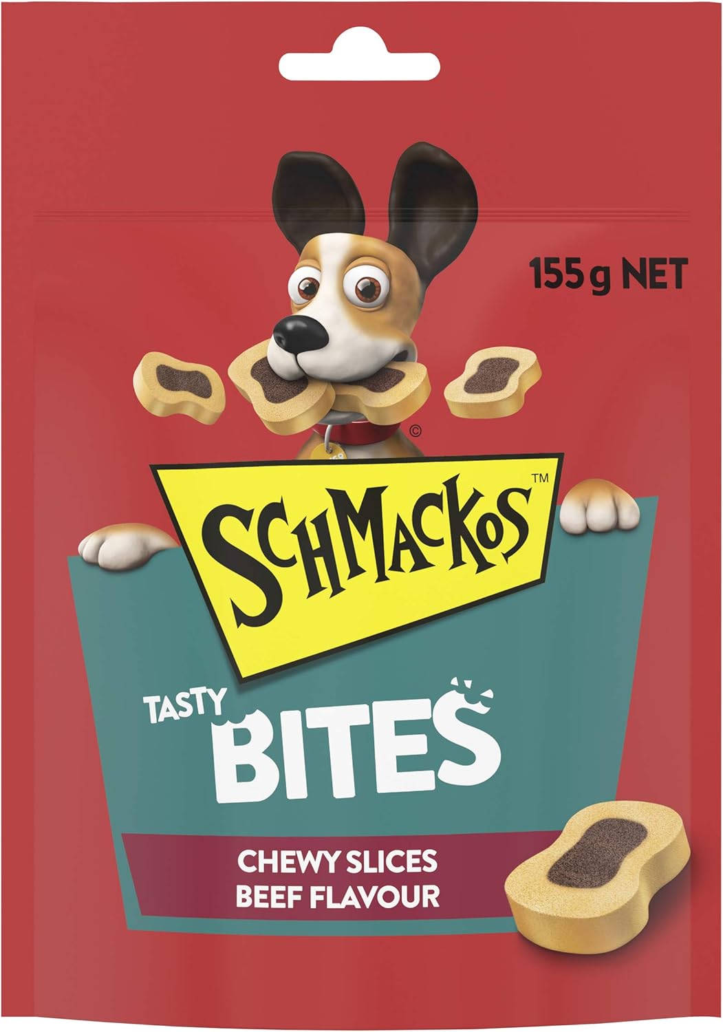 SCHMACKOS Tasty Bites Chewy Beef Dog Treats, Adult, 155g, 6 Pack