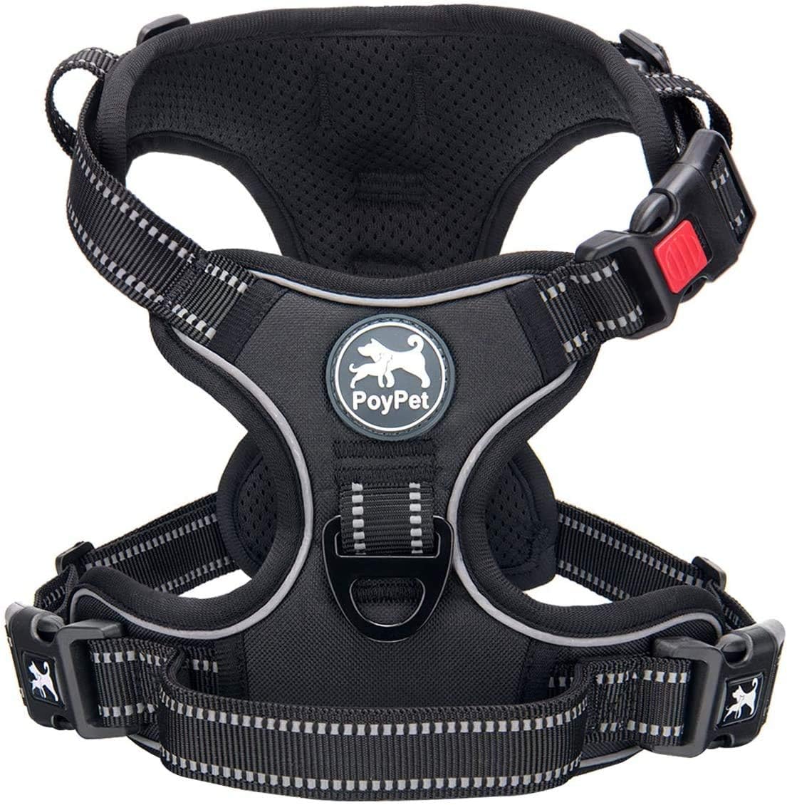 PoyPet No Pull Dog Harness, No Choke Reflective Oxford Outdoor Vest (Black,S)