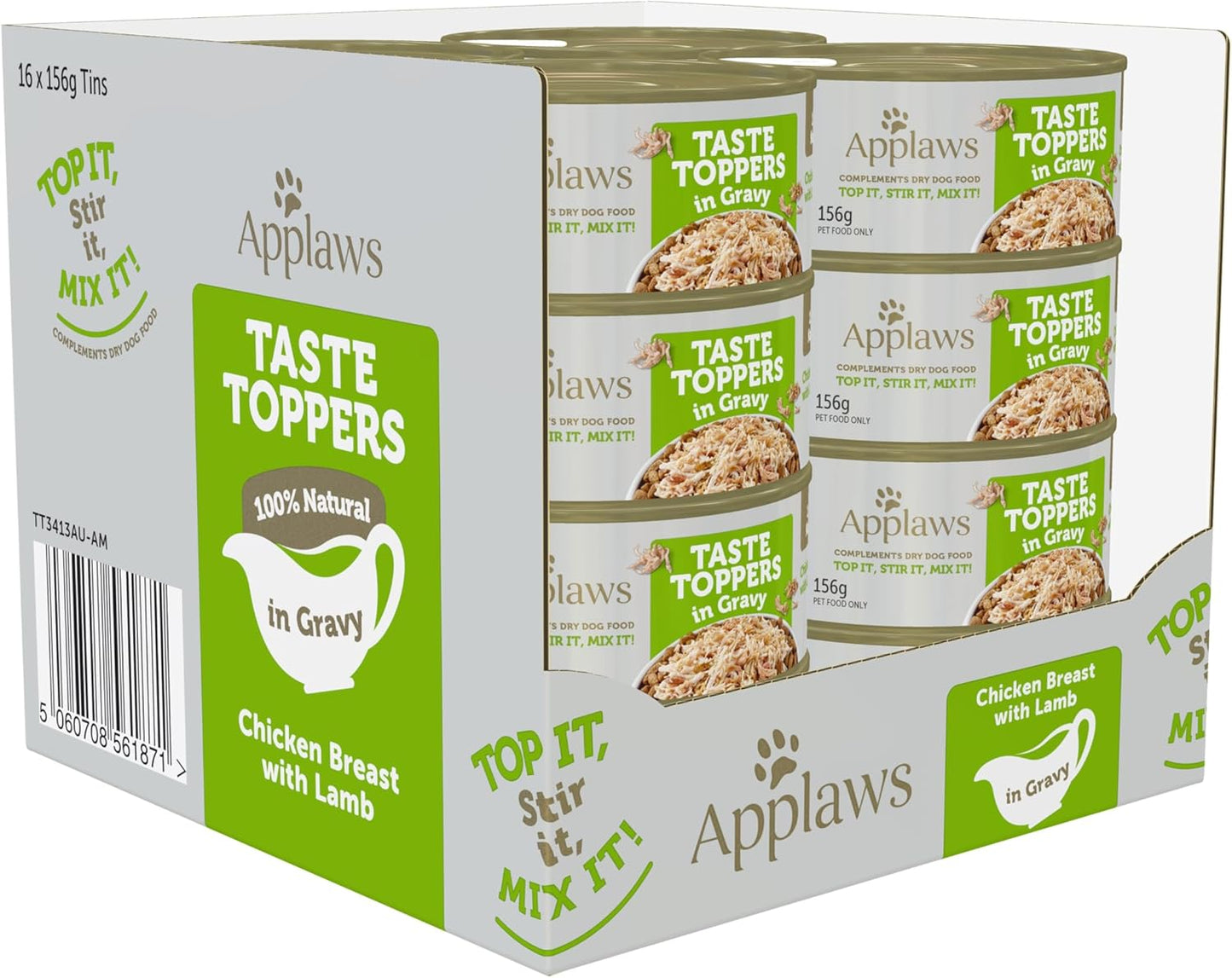 Applaws Taste Toppers 100% Natural Wet Dog Food Chicken Breast with Lamb in Gravy Tin 156g (Pack of 16), Limited Ingredients Pet Food