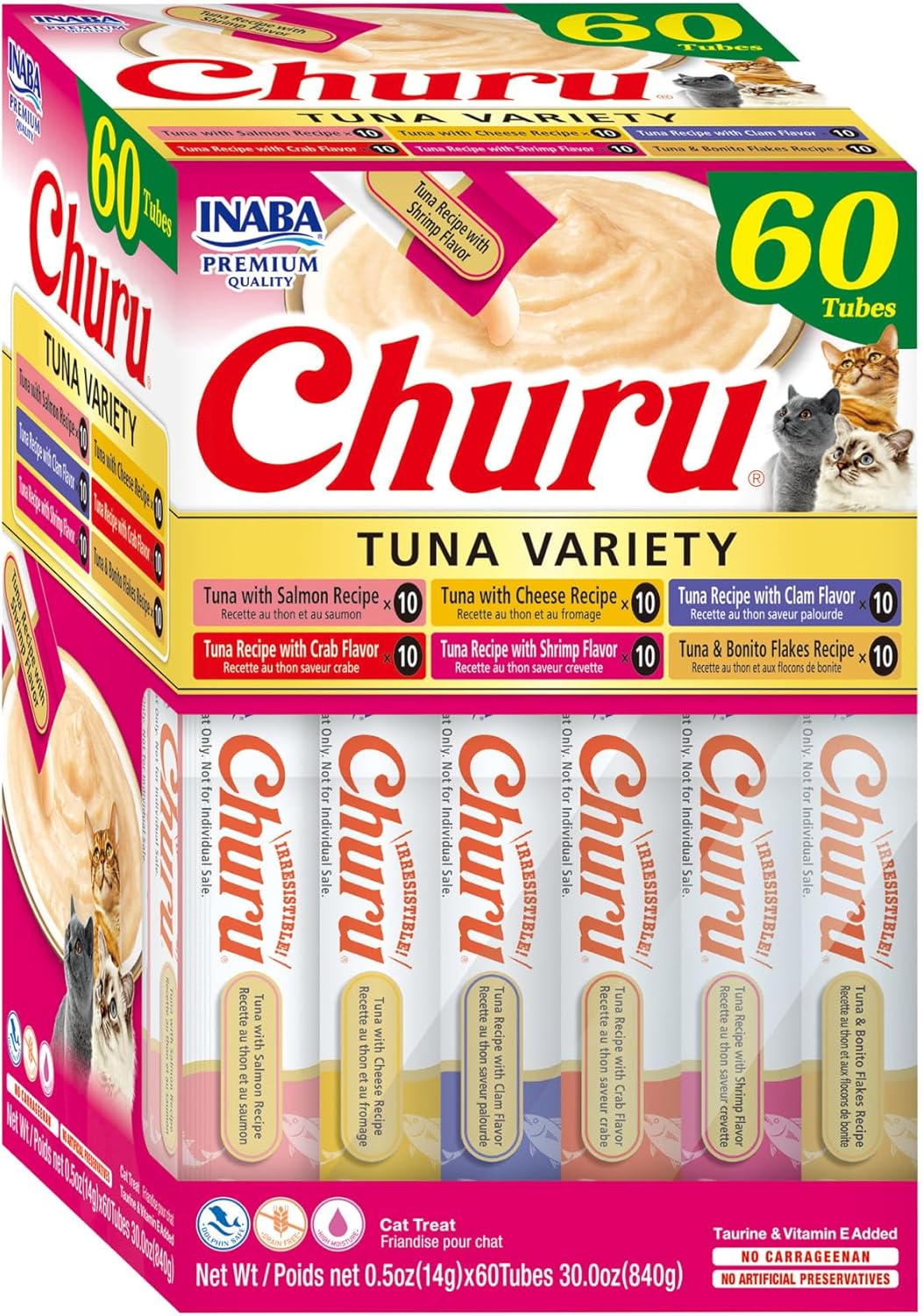 Inaba Churu Tuna Cat Treats Variety Box (60 Tubes x 14 g)