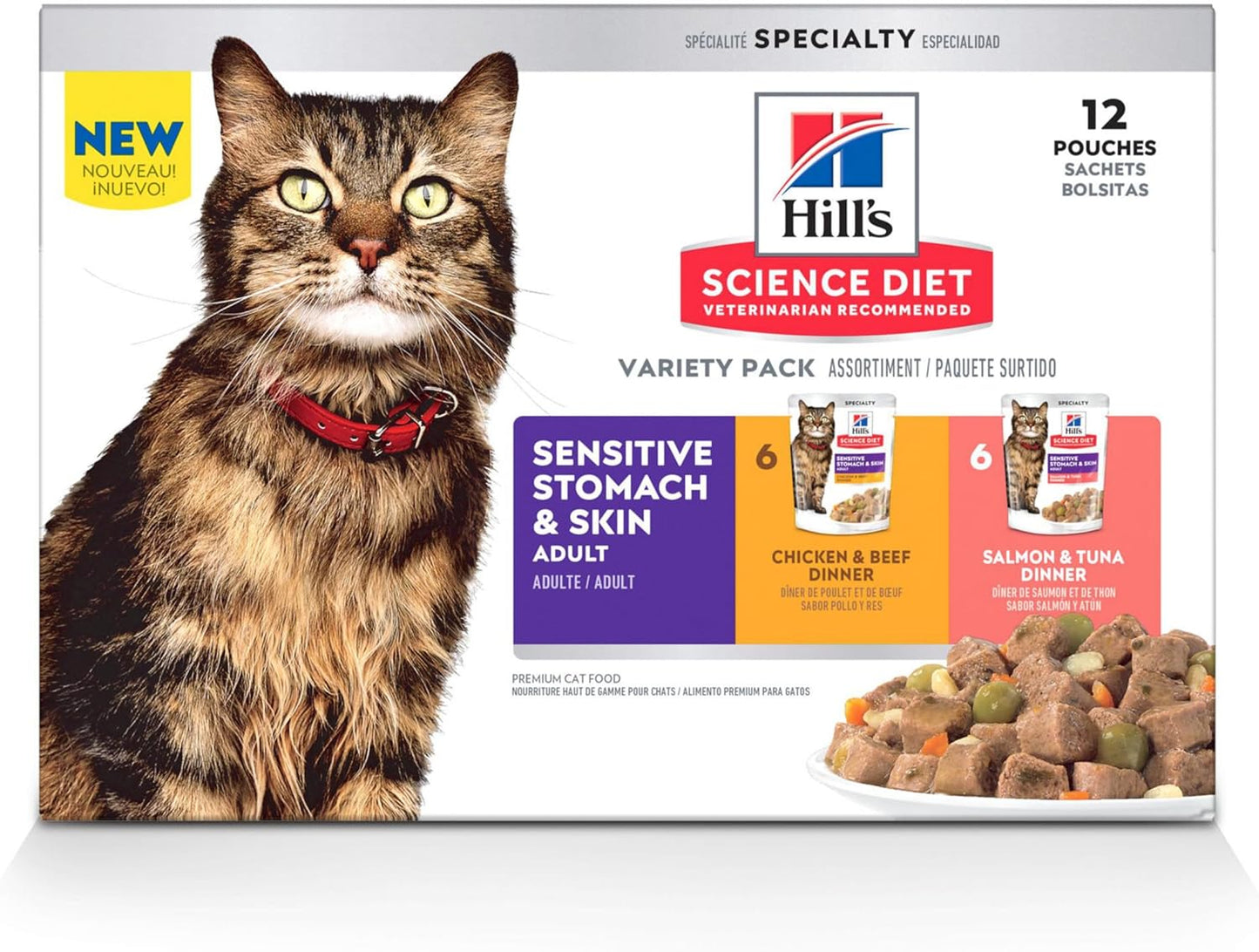 Hill's Science Diet Adult Sensitive Skin and Stomach Variety Pack Cat Food Pouches 12 x 80 g