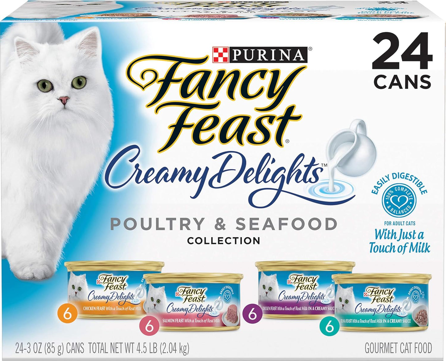Purina Fancy Feast Wet Cat Food Variety Pack, Creamy Delights Poultry & Seafood Collection - (24) 3 oz. Cans
