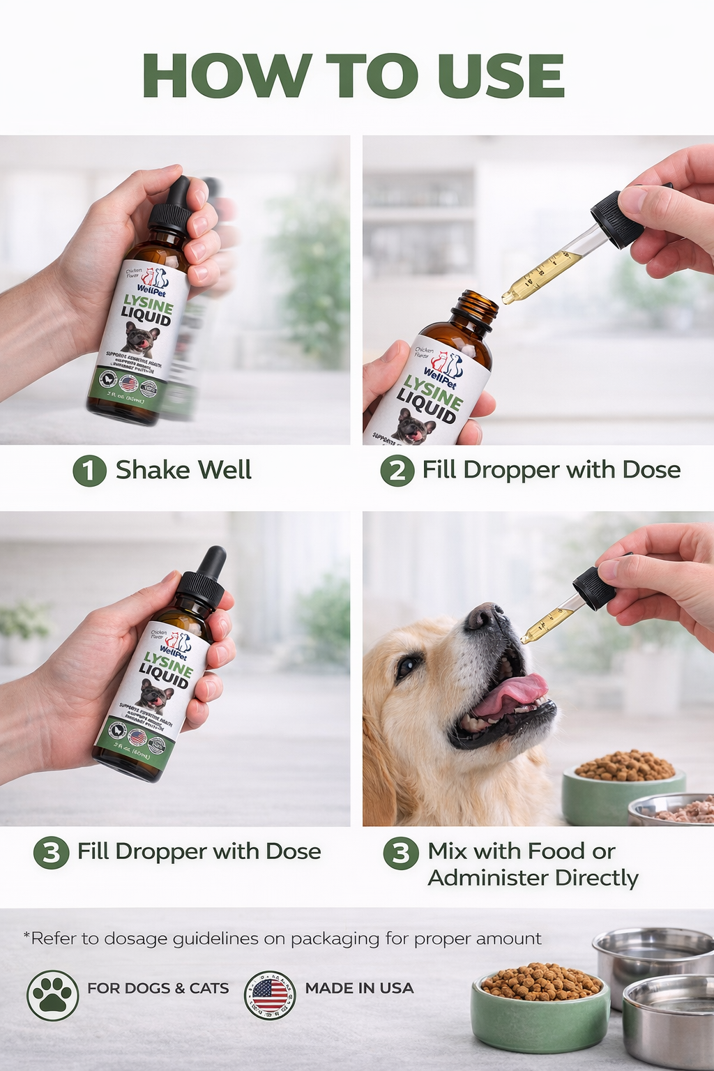 Powerful Lysine Liquid for Pets Strong Immunity & Healthy Pets 2*60ml (2Pack)