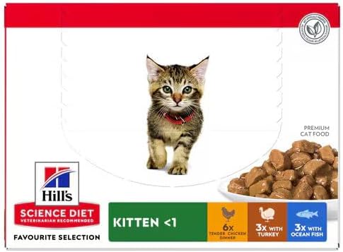 Hill’s Science Diet Kitten Variety 12 Pack (6 Chicken, 3 Turkey, 3 Ocean Fish) Cat Food Pouches 12x85g