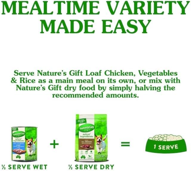 Nature's Gift Adult Wet Dog Food in Can, Loaf with Chicken, Vegetables & Rice 12x700g