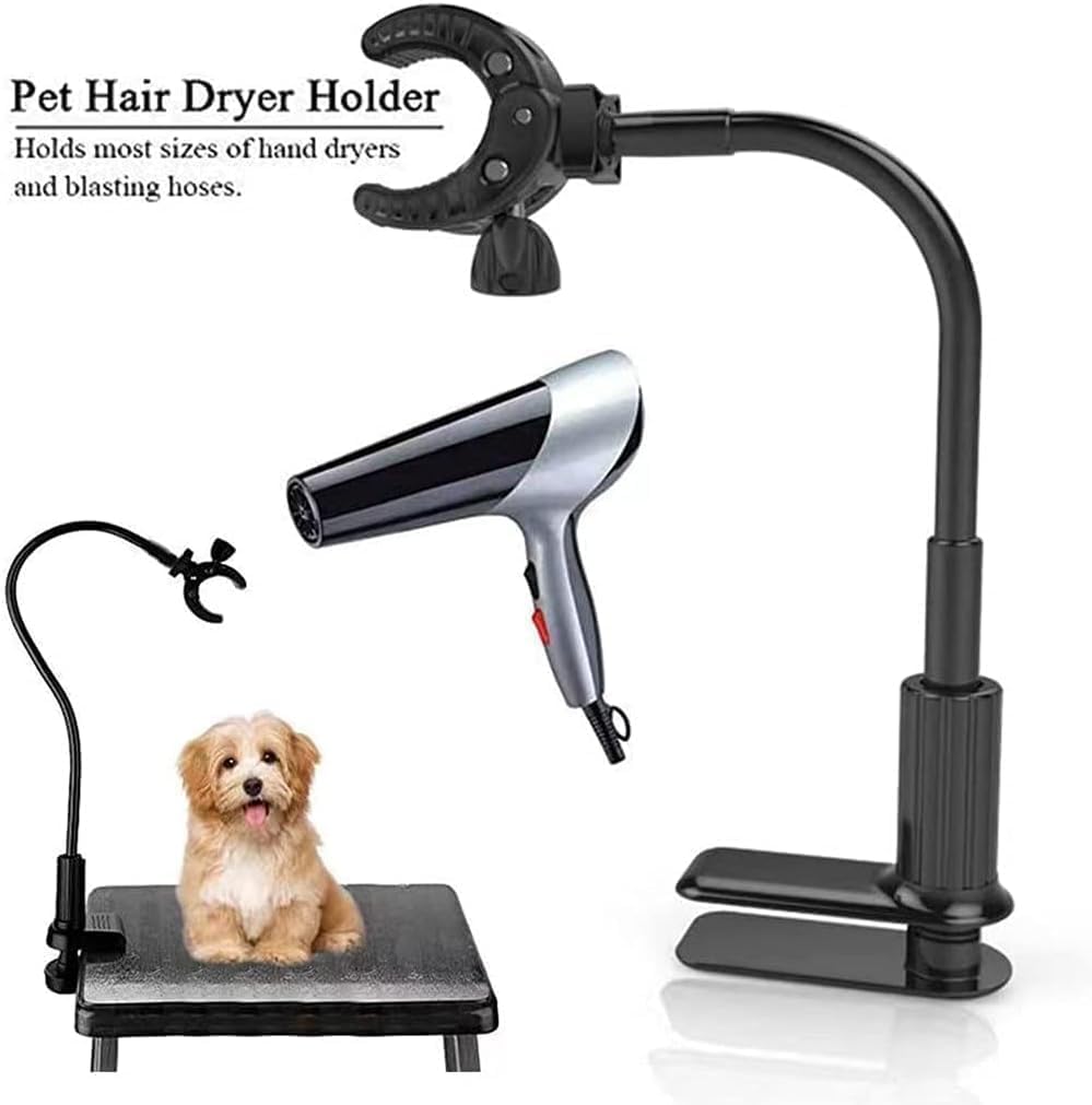 Dog Hair Dryer Stand, Handsfree Hair Dryer Holder for Pet Grooming, 360° Rotating Hair Dryer