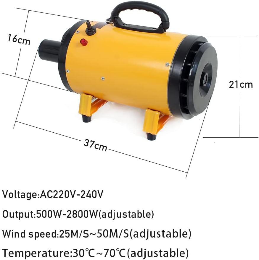 Pet Grooming Dryer, Adjustable Speed & Temperature Control Yellow Dog Blow Dryer, High Velocity Dog Hair Dryer with 4 Nozzles(Yellow