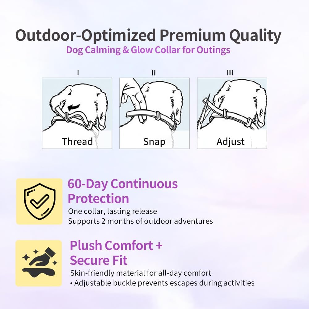 Fluorescent Calming Collar for Dogs and Cats with Pheromones - Maximum Anxiety Relief & Stress Reduction for Thunderstorms,Travel, Fireworks and Noise Phobias - Long Lasting 30 Days