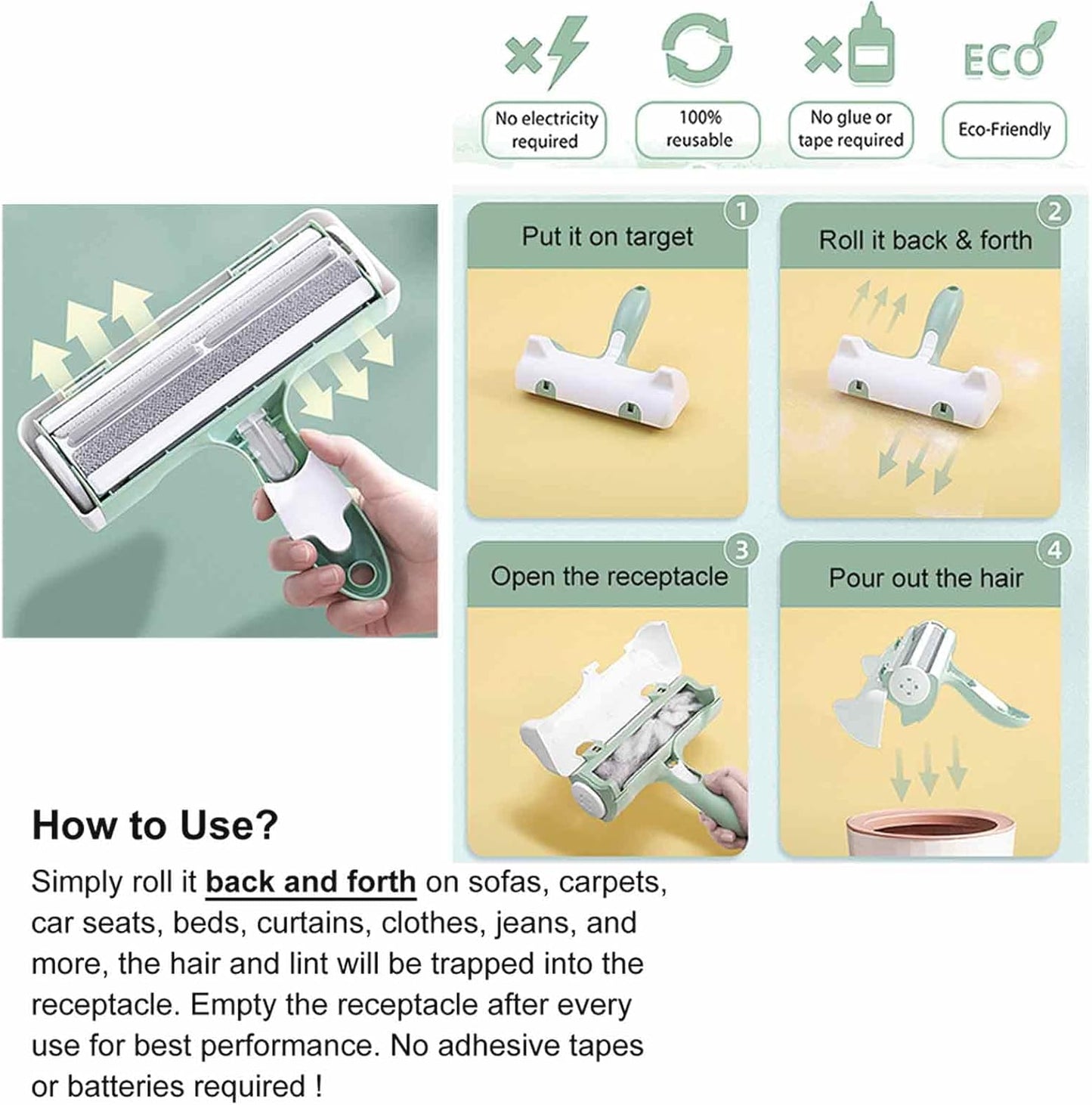 Pet Hair Remover Roller Kit for Dog Cat, Sticky Lint Roller, Dog Lint Remover Brush