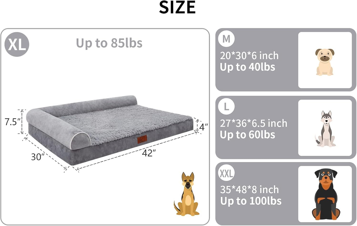 Lazy Lush Bolster Dog Bed for Extra Large Dogs, Memory Foam Orthopedic L-Shape