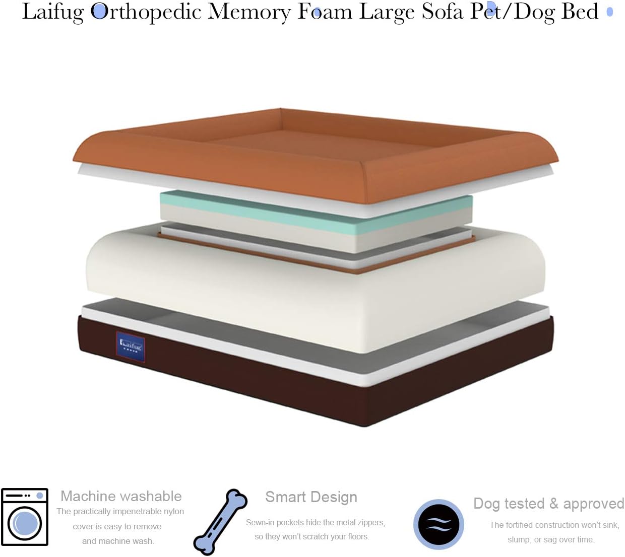 Laifug Orthopedic Memory Foam Large Dog Bed,Durable Water Proof Liner